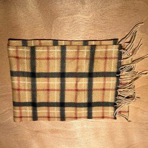 Beige Plaid 100% Polyester Thin Fleece Scarf with Fringe
